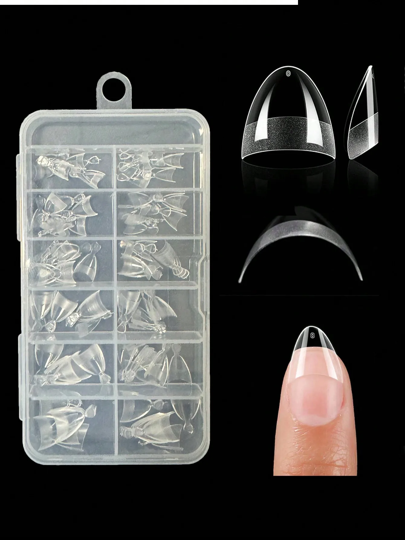 엑스트라 쇼트 아몬드 소프트 젤 가짜 네일 팁, 프리 버프 클리어 가짜 손톱, 하프 커버 아크릴 네일 익스텐션, DIY 매니큐어, 상자당 240 개 