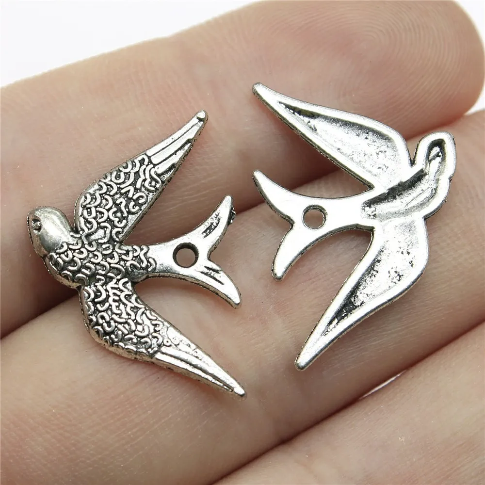 10pcs 25x17mm Antique Silver Color Bird Charms Pendant Zinc Alloy Hand Crafts Jewelry Making Accessories
