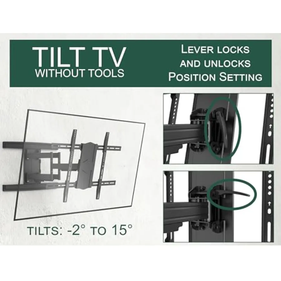 حامل تلفزيون عالي التحمل على الحائط لـ 65100 تلفزيونًا XXL حامل حركة كامل يمتد 31.5 تسوية دوارة للإمالة سعة 154 رطلًا بحد أقصى VESA 800x #4