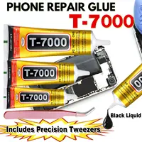 Adhesivo impermeable de alta resistencia para pantallas de teléfonos móviles T-7000, adhesivo blando negro T7000 Pegamento universal para reparación de ordenadores y móviles T-7000 15/50/110 ml, incluye pinzas de preci