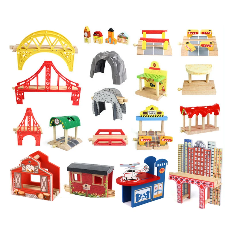 Bulk Toy Scene Accessoriesbridgecave Platformairport Viaduct Compatible Brand Wooden Track Kids Toy Gifts X4