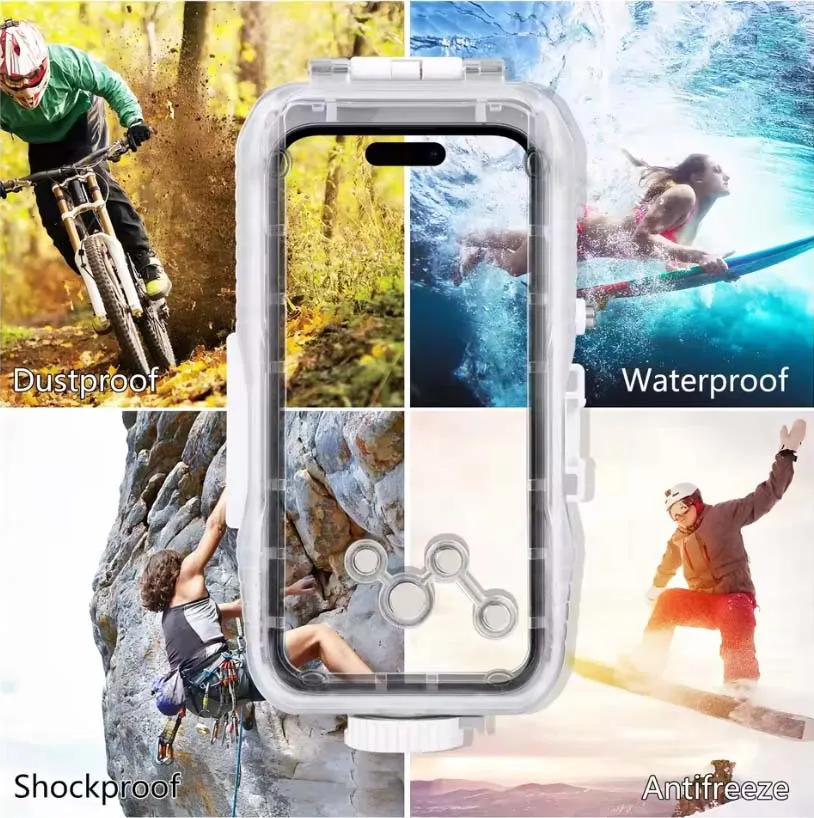 iPhone 16/15 Pro Max用40M防水ケース – 水中撮影用40M深度シール付きダイビング対応保護ハウジング