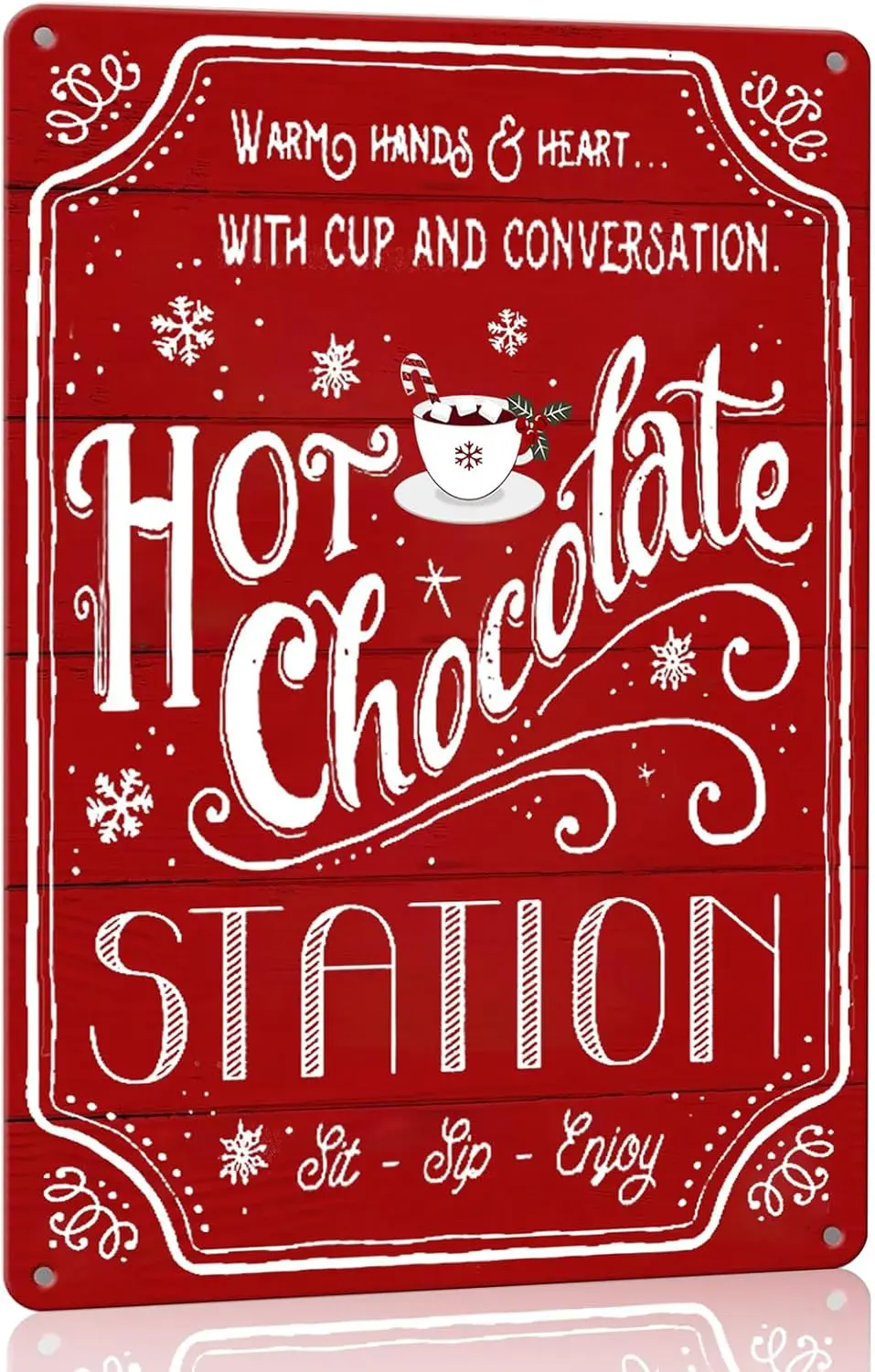 1p,Red Hot Cocoa Bar Sign - Metal Signs, ch, Christmas Home Decor & Gifts
