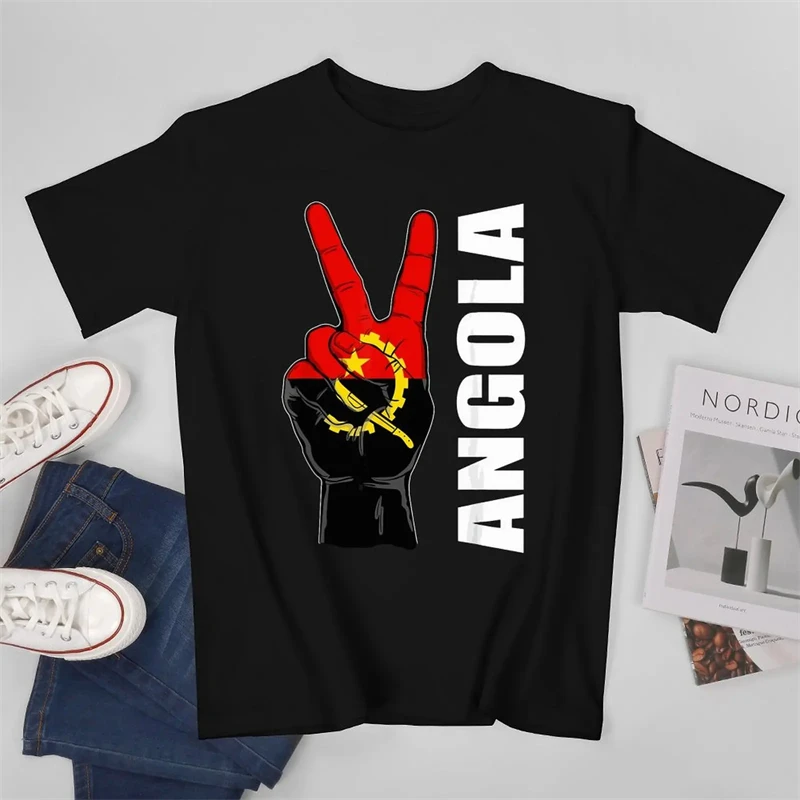 Summer New Africa National Flag Angola Graphic Print O Neck Short-sleeved Daily Casual Oversized Fashion Men\'s Street Tee Shirts