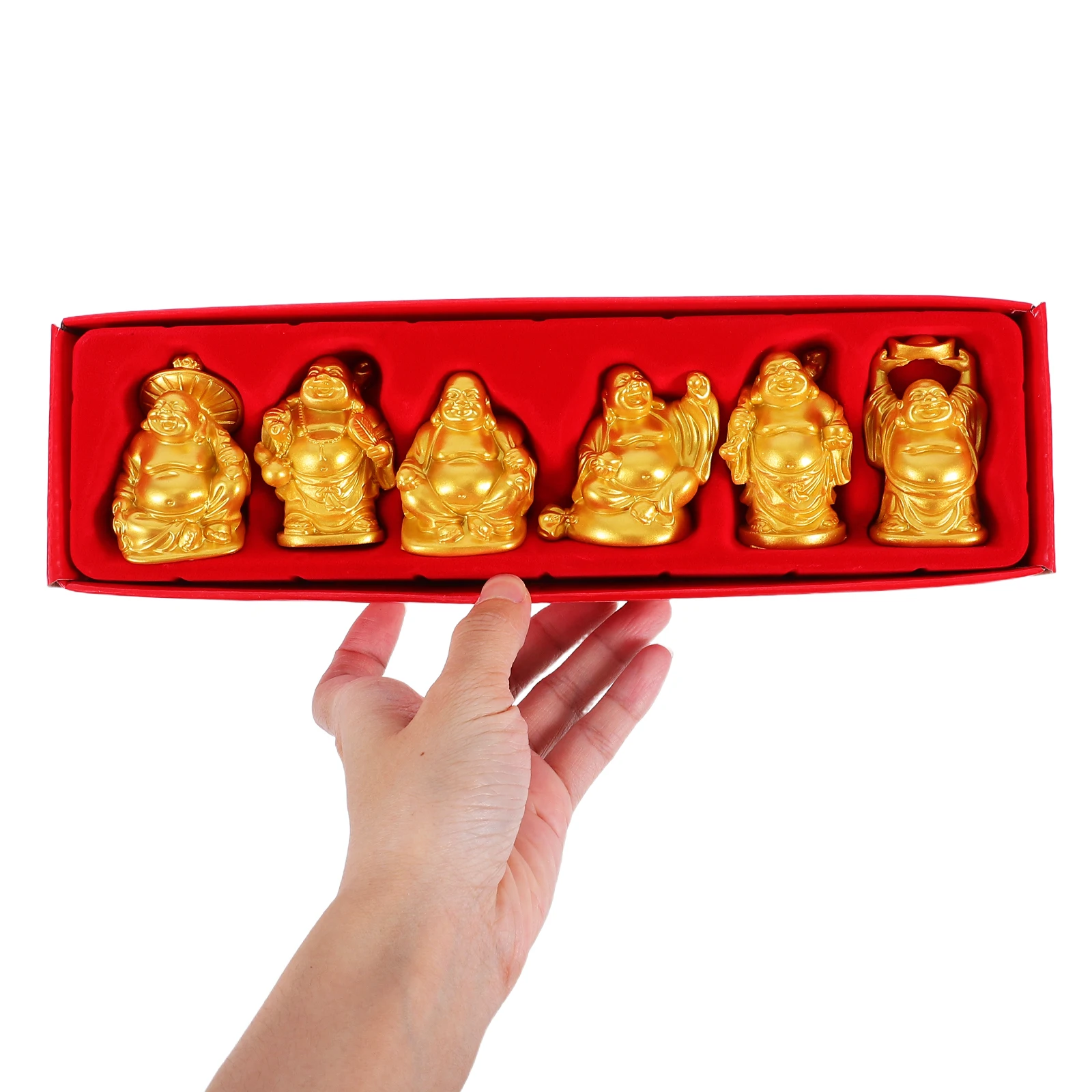 

6pcs Resin Laughing Buddha Figurine Golden Mini Buddha Sculptures Feng Shui Wealth Statue Zen Home Office Decorative Ornaments