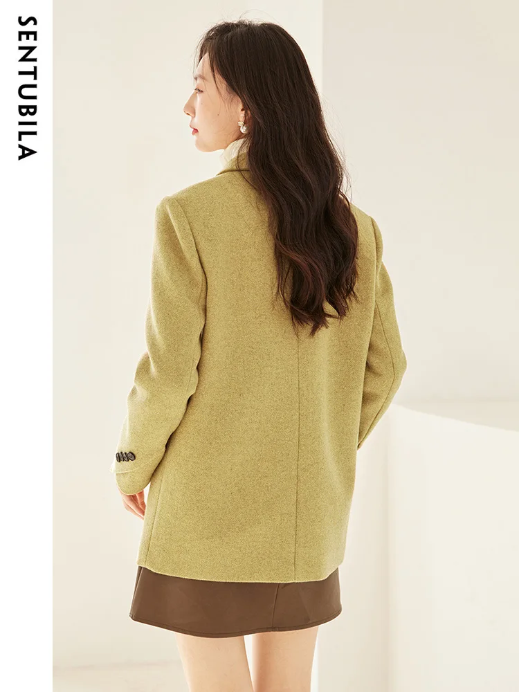 SENTUBILA Wool Blend Blazer Women 2024 Autumn Winter Notched Collar Woolen Coat Suit Jacket Office Lady New Outerwear 134X51728