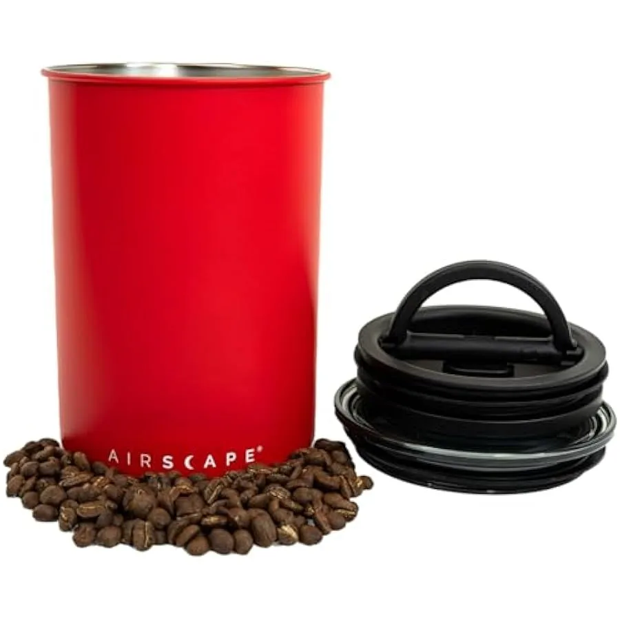 Airscape Stainless Steel Coffee Canister and Scoop Bundle - Food Storage Container - Patented Airtight Lid Pushes Out Excess Ai