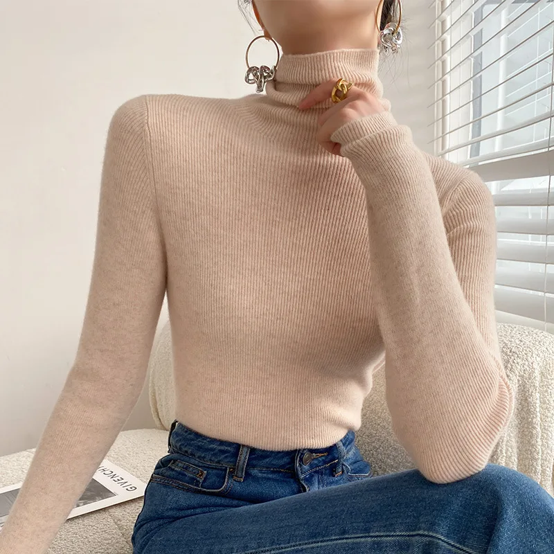

Women's high-neck sweater for autumn and winter 2025, pullover knitted top, ribbed, versatile base layer.