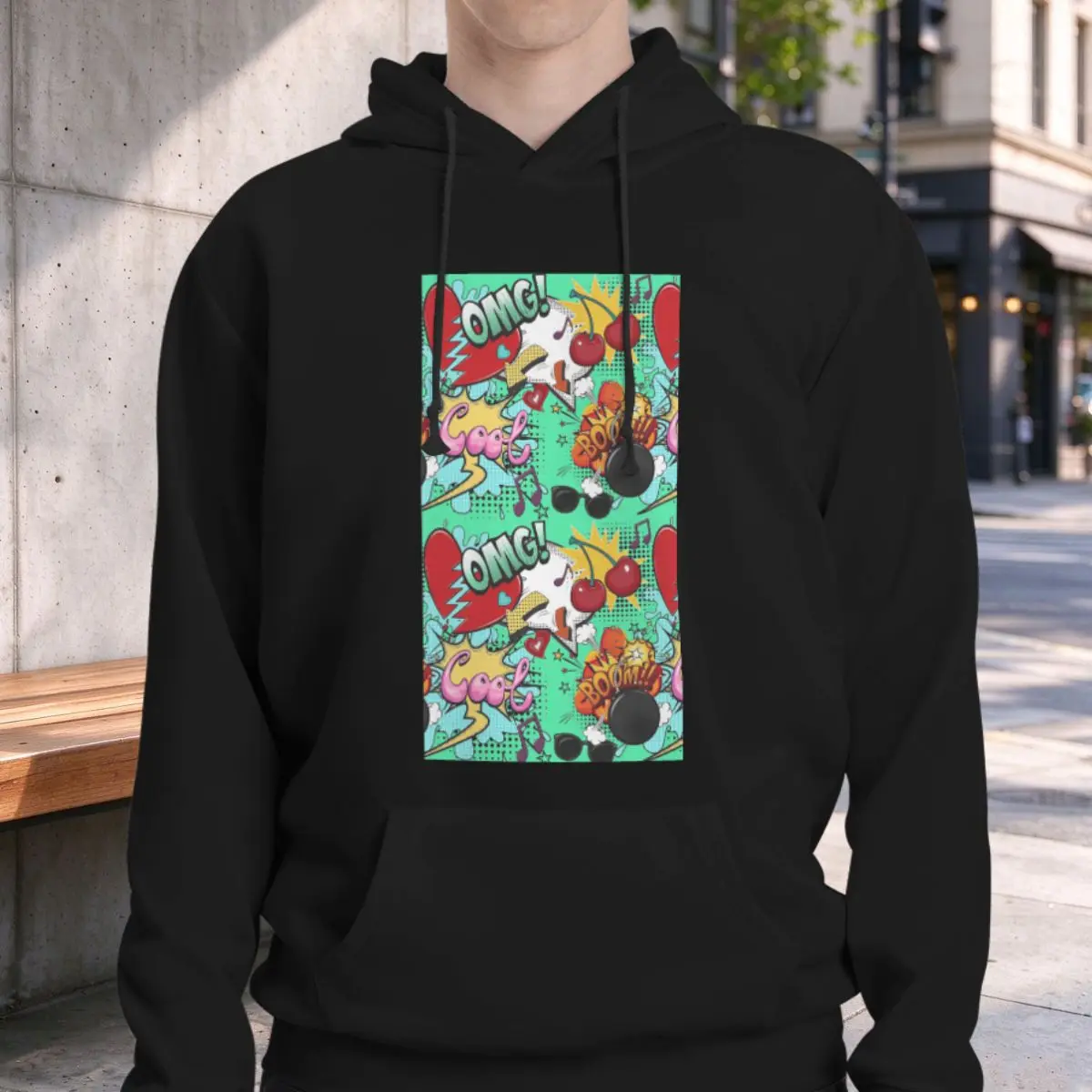American Pop Comics Explosion Sticker Hoodies Men Women Casual Pullover Sweatshirts Hip Hop Long Sleeve Hooded Autumn Winter