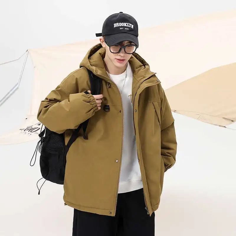 Winter 2023 New Men's Solid Color Thickened Warm Hooded Cotton Jacket