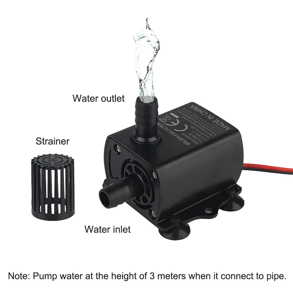 Mini Brushless Water Pump Waterproof DC12V 5W Ultra-quiet Fountain Aquarium Circulating Submersible 280L/H Lift 300cm Durable