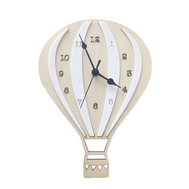 Hot Air Balloon Wall Clock Silent Decorative Indoor Cartoon Clock for Children Bedroom Nursery Living Room Decor -White