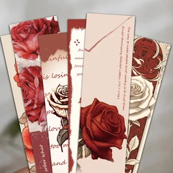 30pcs Rose Bookmark Flower Decoration Reading Page Mark Book Mark Diary Notebook Page Clip Student Supplies Gift Message Card