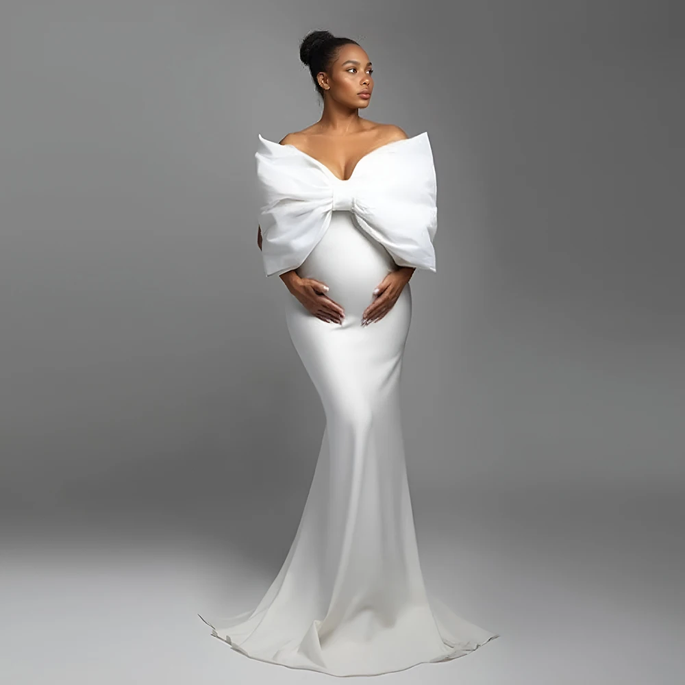 

Custom Color Big Bow Mermaid Pregnancy Shooting Dress Strapless Spandex Long Maternity Gowns for Photo Shoot Bridal Party Dress