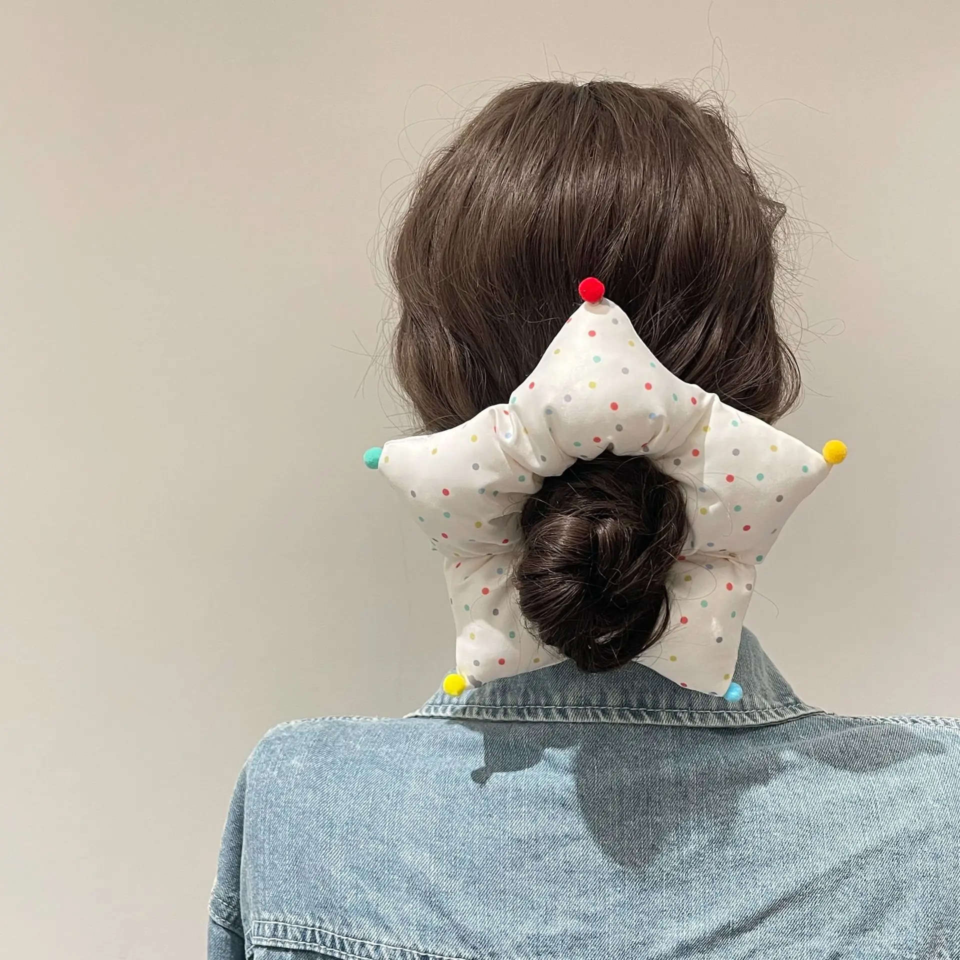 

Soft and colorful wavelet dots filled with cotton, star shaped hair rings, creamy sweet girl style, cute girl heart, meatball he