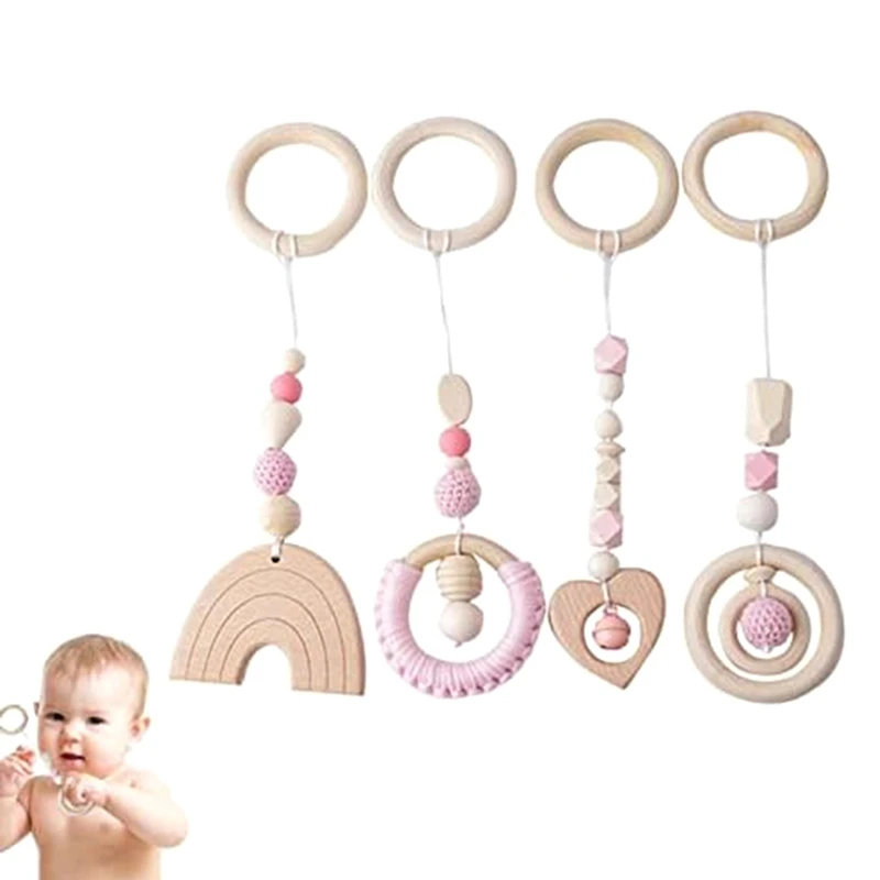 Play Gym Toys Ings Pendant Toy Set Kit Play Activity Gym Wooden Nursing Pendant, Gym Teether Rattles Toy Sensory