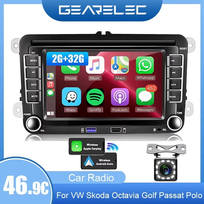 Gearelec Autoradio Android 13 2 Din 7 Zoll GPS für VW Volkswagen Skoda Octavia Golf 5 6 Touran Passat B6 Polo Jetta Sharan Caddy