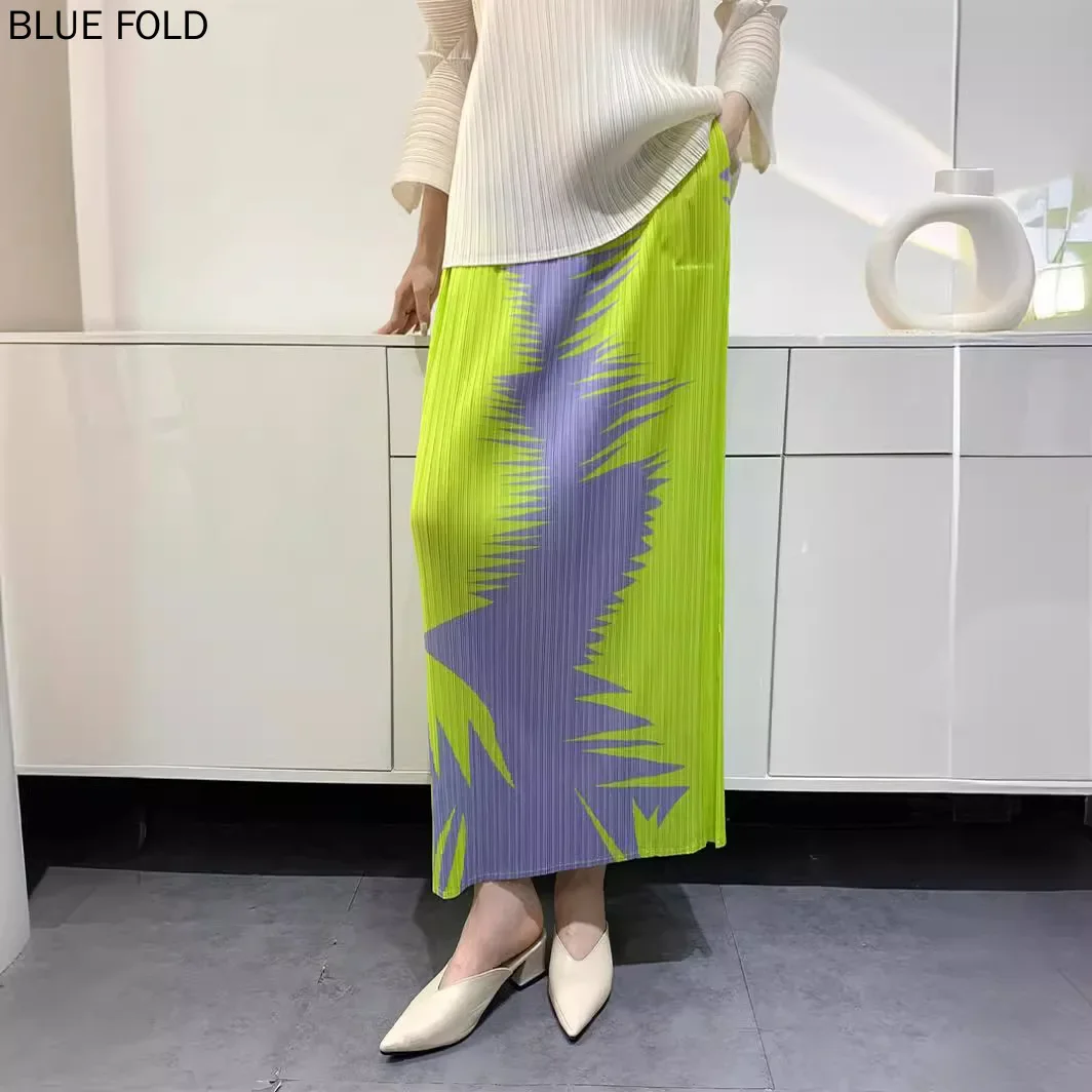 MIYAKE-Women's Printed Pleated Skirt, Comfortable, Casual, Long, High Waist, Slimming, New Style, Summer