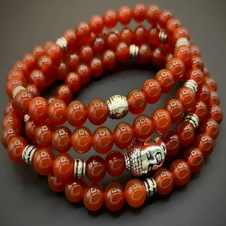 

6mm Red Agate Gemstone Mala Bracelet 108 Beads Buddhist Mala Hand Bead Chaplet elastic Yoga Spiritual Sacred Buddha Jewelry Zen