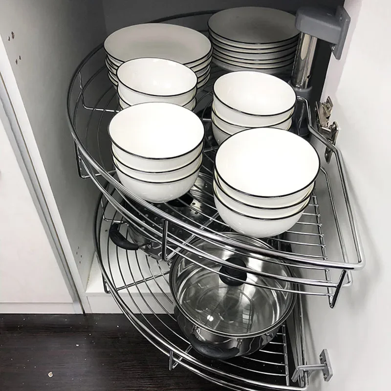 Cabinet corner pull basket 180 degrees kitchen 270 degrees 360 turn basket rotating double shelf