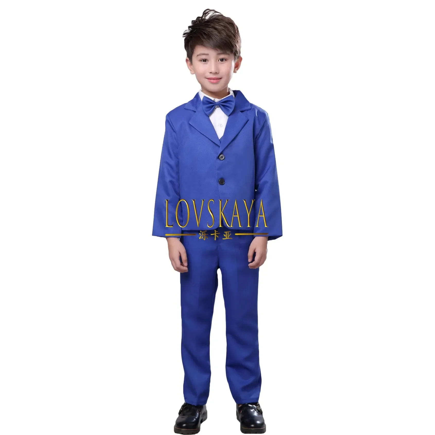 Plain Suit Formal Attire Gentleman Blazer 5Pcs Kids Boys Clothing Set for Birthday Party Wedding