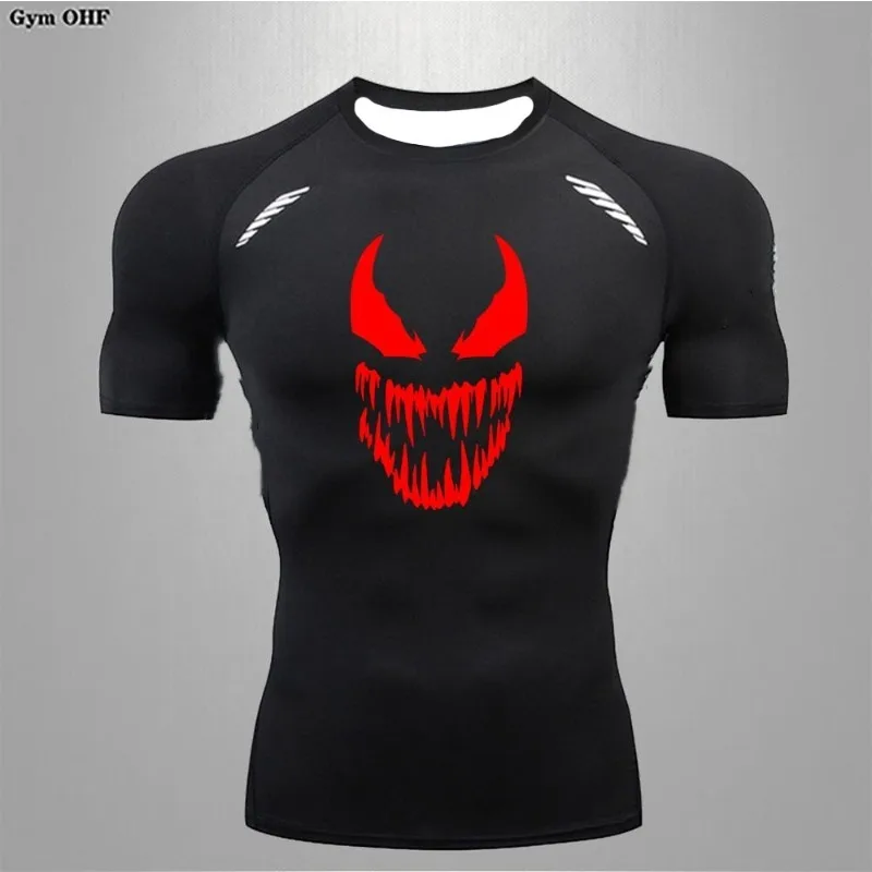 تي شيرت رجالي مضغوط سريع الجفاف بأكمام قصيرة للملاكمة وكمال الأجسام ملابس رياضية صيفية للجري مطبوعة للتدريب