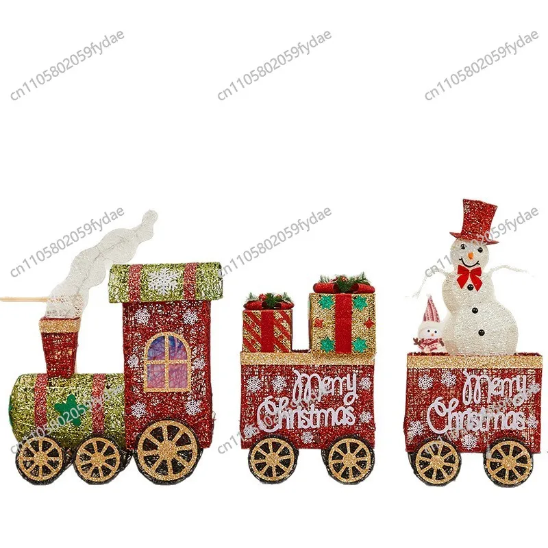 Christmas decorations wrought iron train luminous snowman pulling gifts cartoon train ornaments shop window arrangement