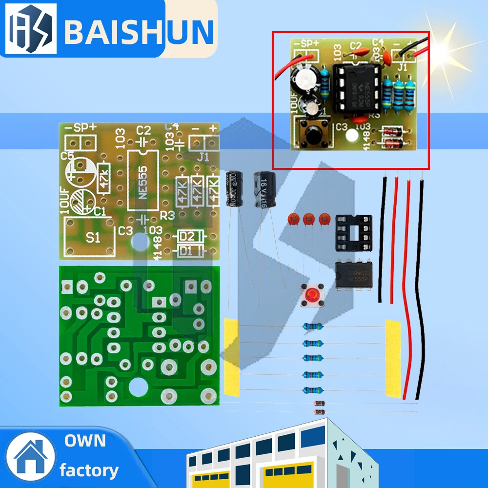 NE555 Kit de bricolage de sonnette Ding-Dong : pièces détachées pour la construction de sonnettes numériques