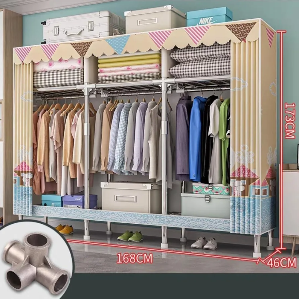 خزانة ملابس كبيرة بإطار فولاذي - خزانة مشي محمولة ومحلول رف تجفيف الملابس #2