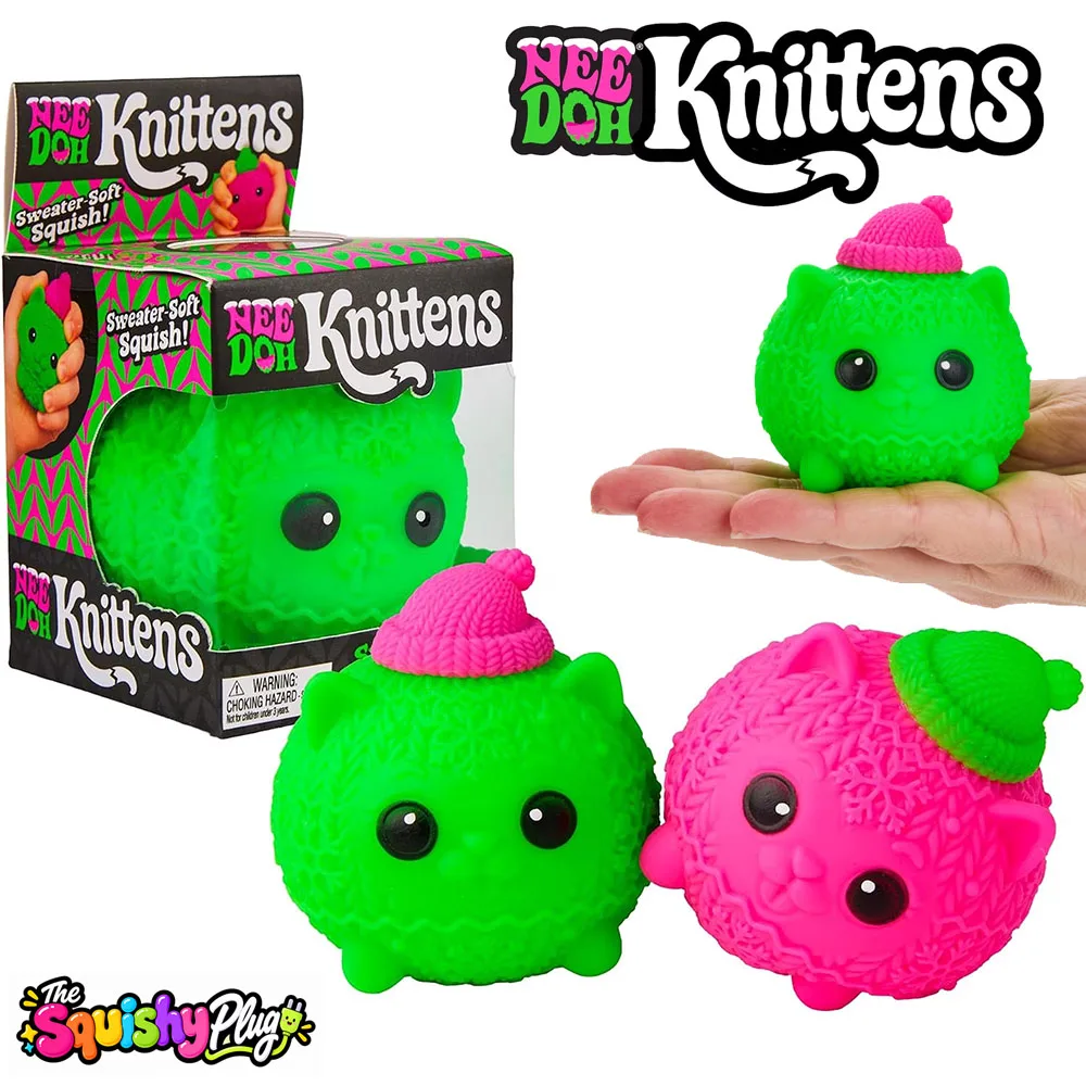 Schylling NeeDoh Knittens Fidget Toy, Knitted Kitten Soft Squish Squeeze Ball, Stress Relief Sensory Toy Christmas Holiday Gift
