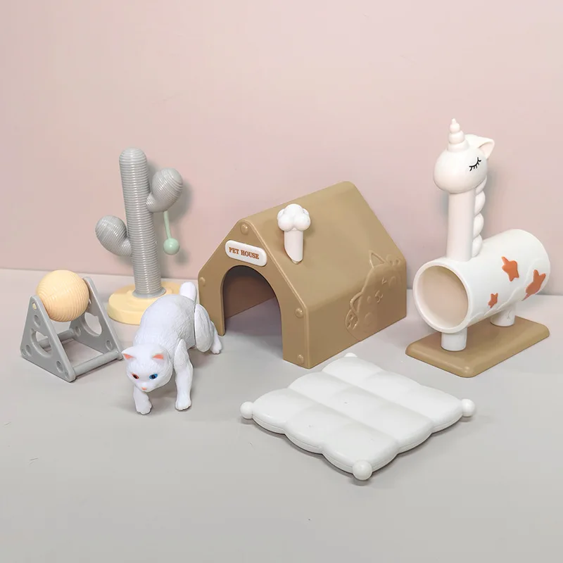 

Dollhouse Accessories Cute Mini Pet Kitten Climbing Frame Fun Play House Toy Adventure House Tease Cat Meow Scene Ornament Model