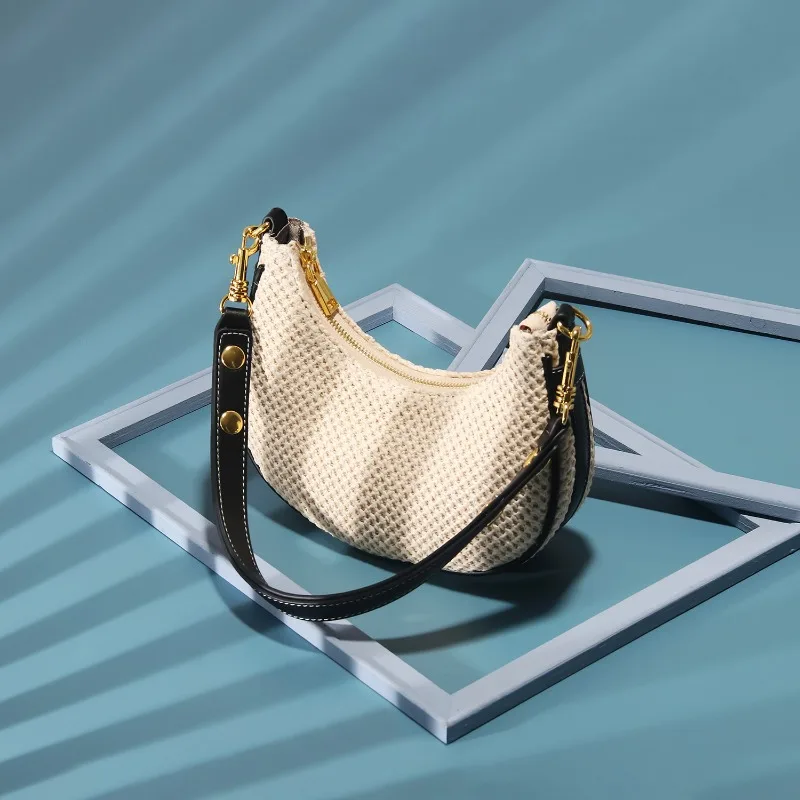 Women Handbag Shoulder Bag Straw Weaving Half Moon Hobos Underarm Totes Luxury Design Fashion Ladies Crossbody Top-Handle Purses