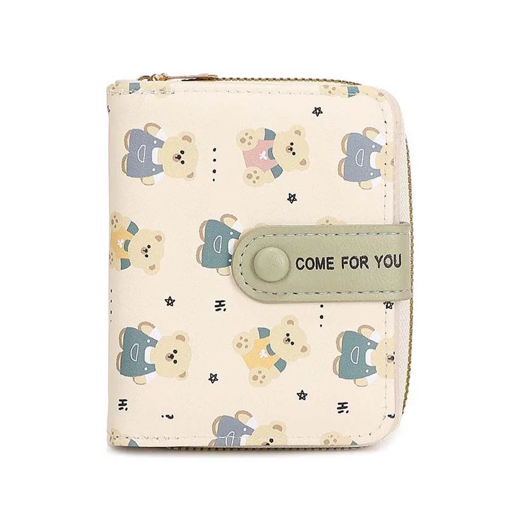 

Zipper Portable Cartoon Bear Wallet Patterned Snap Button Women Card Bag Anti-Splash Water PVC Lady Short PU Purses Daily