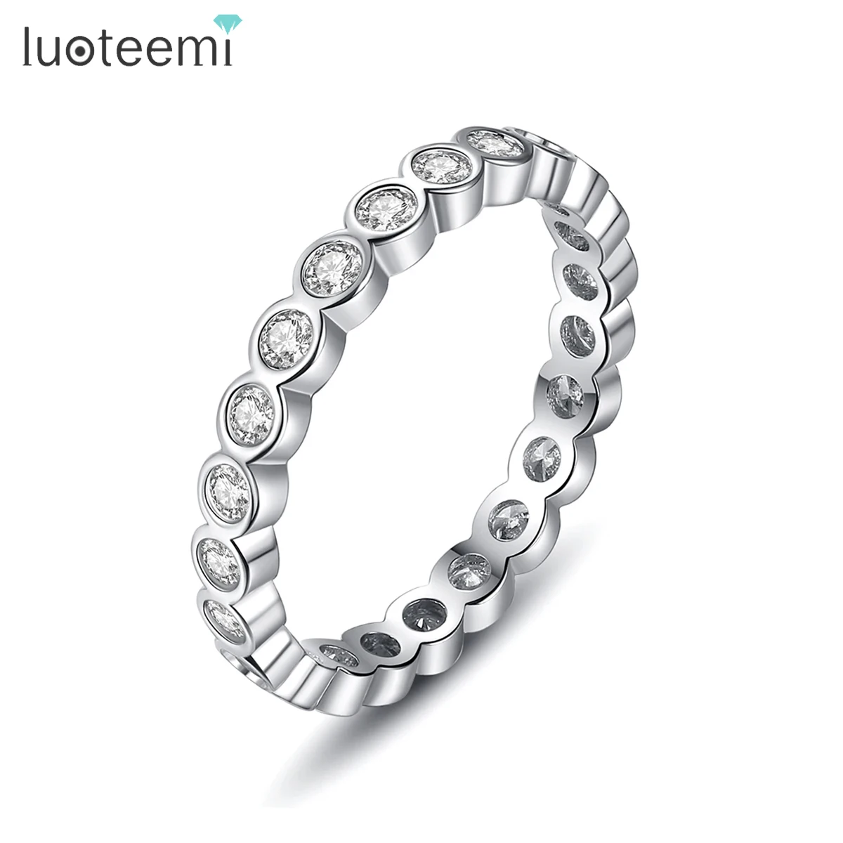 LUOTEEMI Simple Minimalist Thin Ring for Women Wedding Brilliant Cubic Zircon for Bridal Versatile Female Finger Ring Jewelry