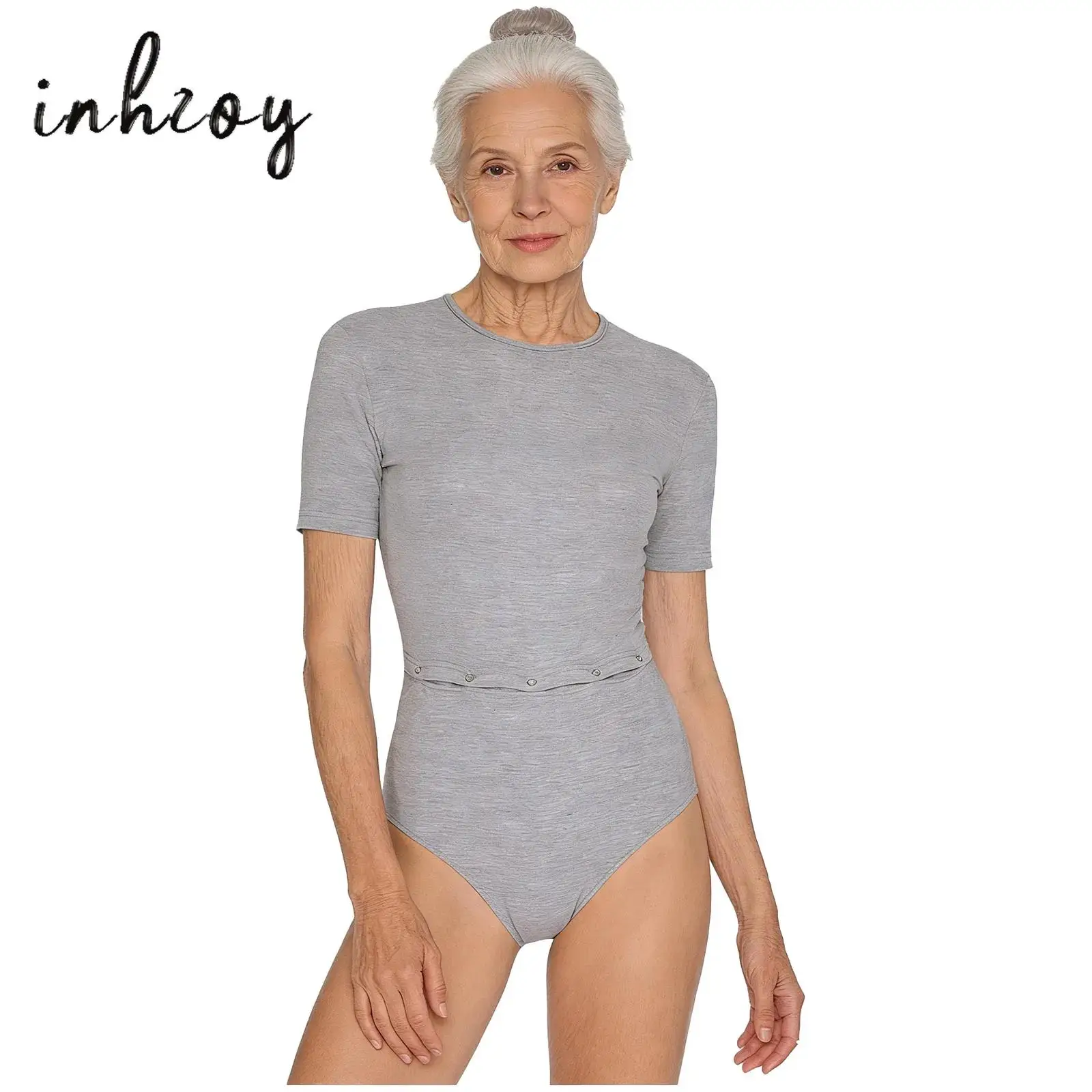 

Womens Feeding Tube Access Jumpsuit Special Needs Adaptive Clothing Back Invisible Zipper Romper Short Sleeve Bodysuit