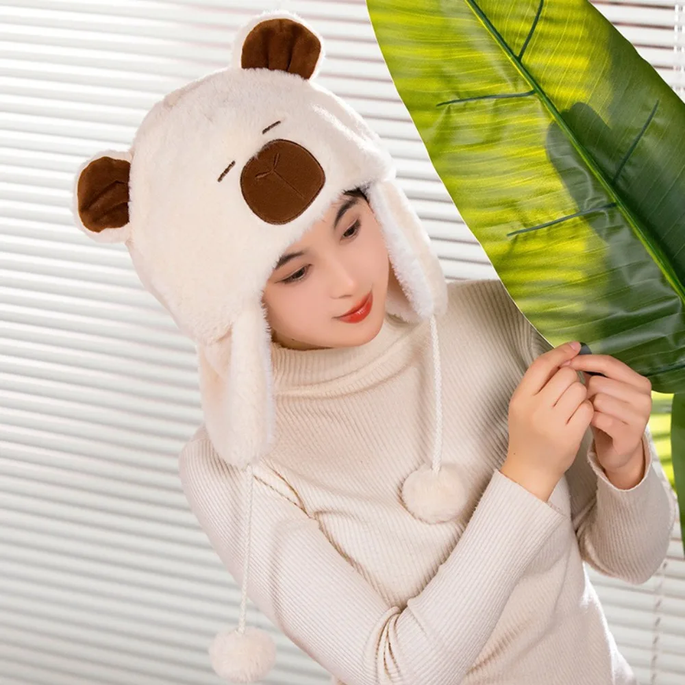 دافئ دافئ لطيف كابيبارا قبعة البلوز قبعة الكرتون كابيبارا قبعة سميكة سدادات حماية الأذن آذان الحيوانات قبعات صغيرة الشارع الشهير #2