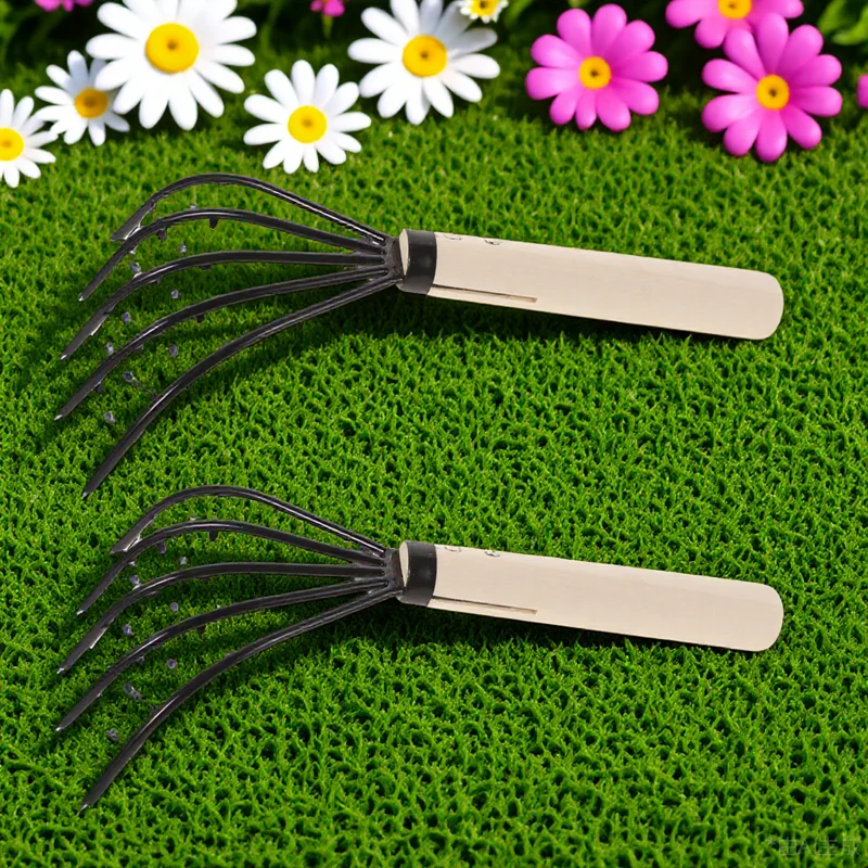 

2pcs Carbon Steel Clam Rake Net Oyster Shell Digging Wood Handle Seaside Beach Claw Design Durable Anti-Slip Seafood Dredge Tool