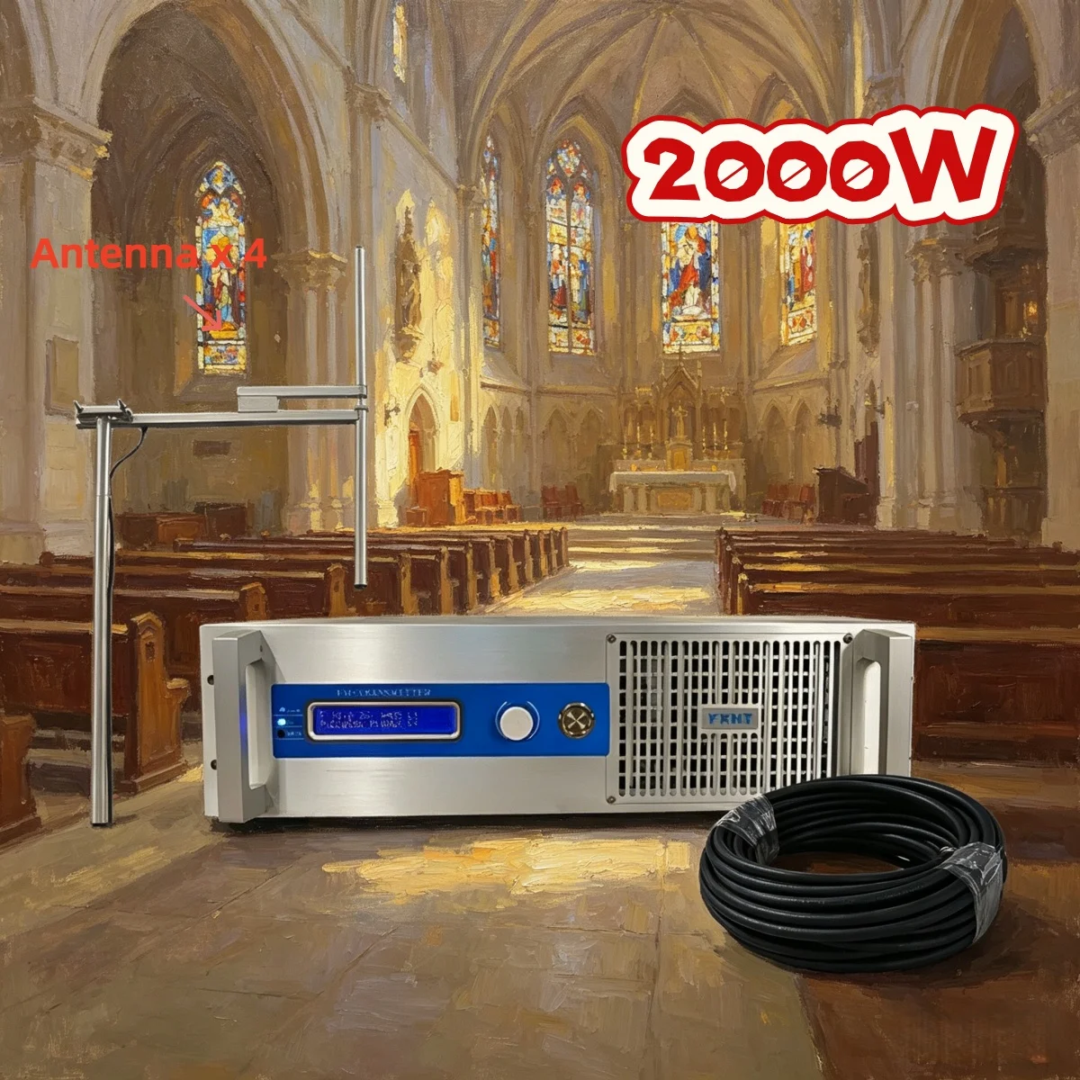 School YXHT-1, 2KW(2000W) FM Transmitter Kit Antenna & Cable, Sports Meeting, Broadcast Level Strong Signal