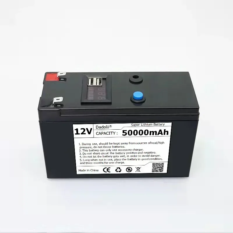 Batería de litio de 12V, 50Ah, 18650, batería recargable para batería de vehículo eléctrico de energía solar + cargador de 12,6 v3A