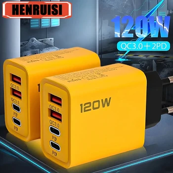 120W USB tip C 4 port hızlı şarj ab/abd Plug QC3.0 duvar şarj cep telefonu şarj adaptörü iPhone 15 14 Samsung Xiaomi