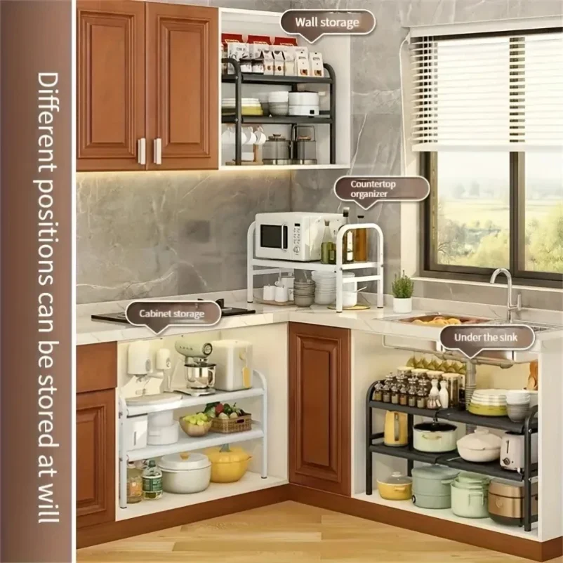 1 Set Multi-Use Kitchen Under Bathroom Sink Organizers - Expandable Cabinet Shelf Organizer Storage Rack - view 3