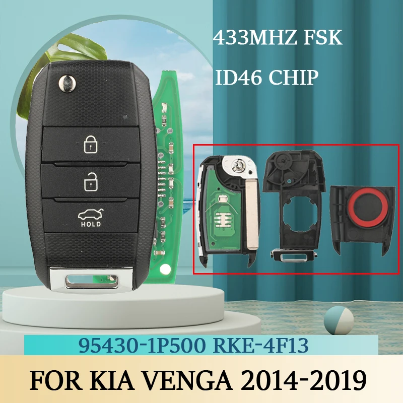 

jingyuqin 95430-1P500 3 Buttons Remote Car Key Fob 433MHz ID46 CHIP RKE-4F13 For KIA Venga 2014 2015 2016 2017 2018 2019