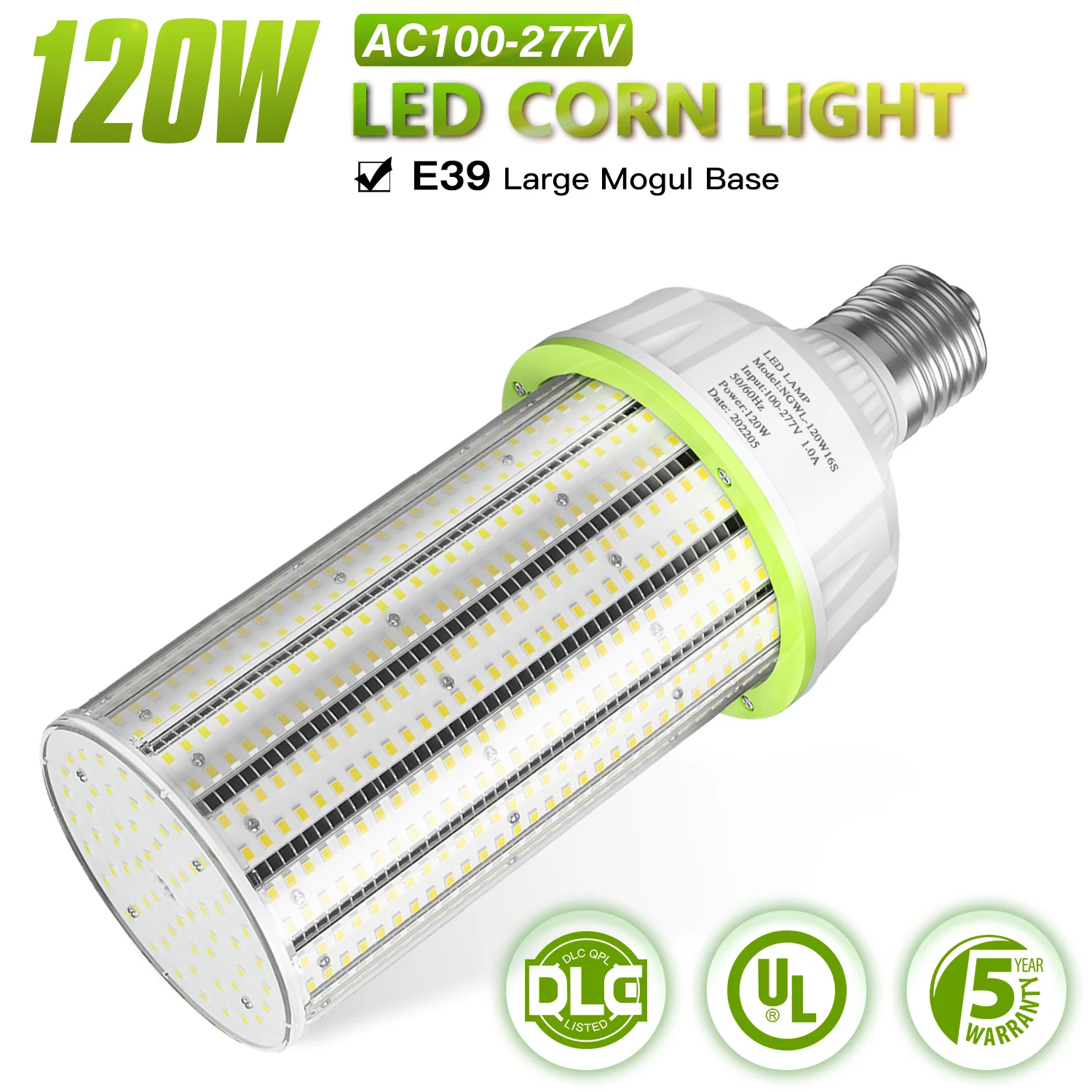 120W LED Corn Light Bulb 100-277V UL DLC Approved 16800LM E39 Warehouse Garage Lights