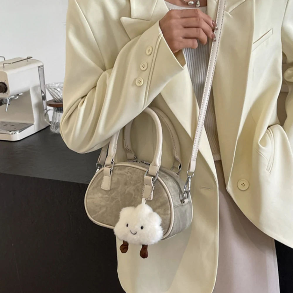 

High Quality PU Leather Handbag Vintage with Cloud Pendant Shoulder Bag Durable Crossbody Bag