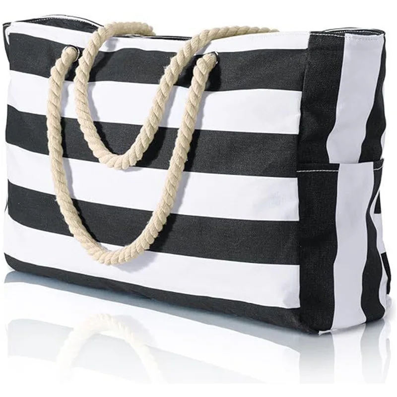 Travel Bag Large Size Luggage Women Beach Casual Canvas Handbags Hanging Convertible Hand Carrying Striped Zipper Big Tote Bags