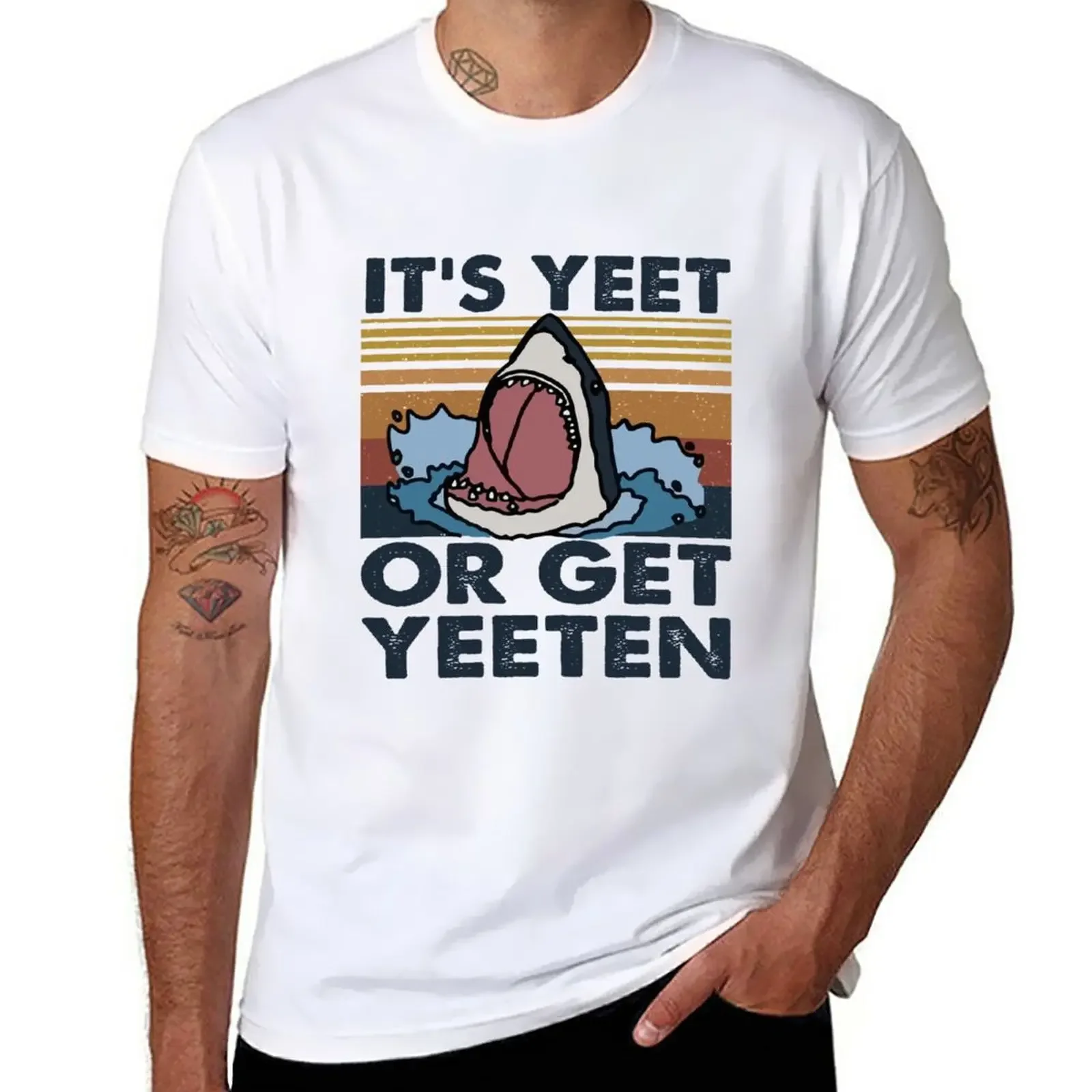 

It's Yeet or Get Yeeten Shark Vintage T-Shirt Short sleeve tee anime anime clothes new edition Men's clothing