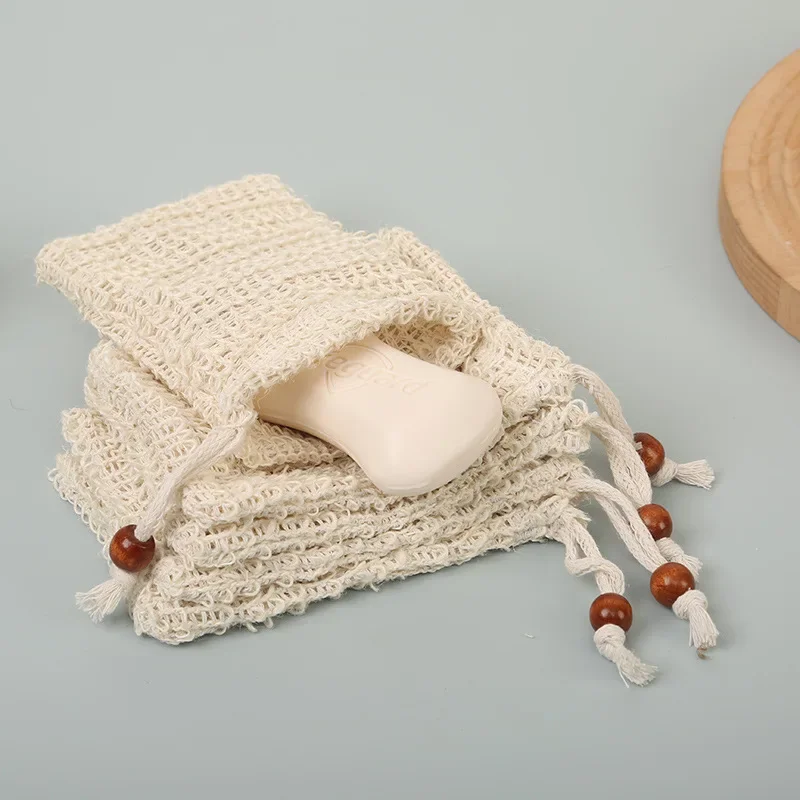 

3Pcs Sisal Hemp Soap Bag Blister Foam Maker Mesh With Drawstring Soap Net Foaming Easy Bubble Mesh Bag Bathroom Foam-Maker