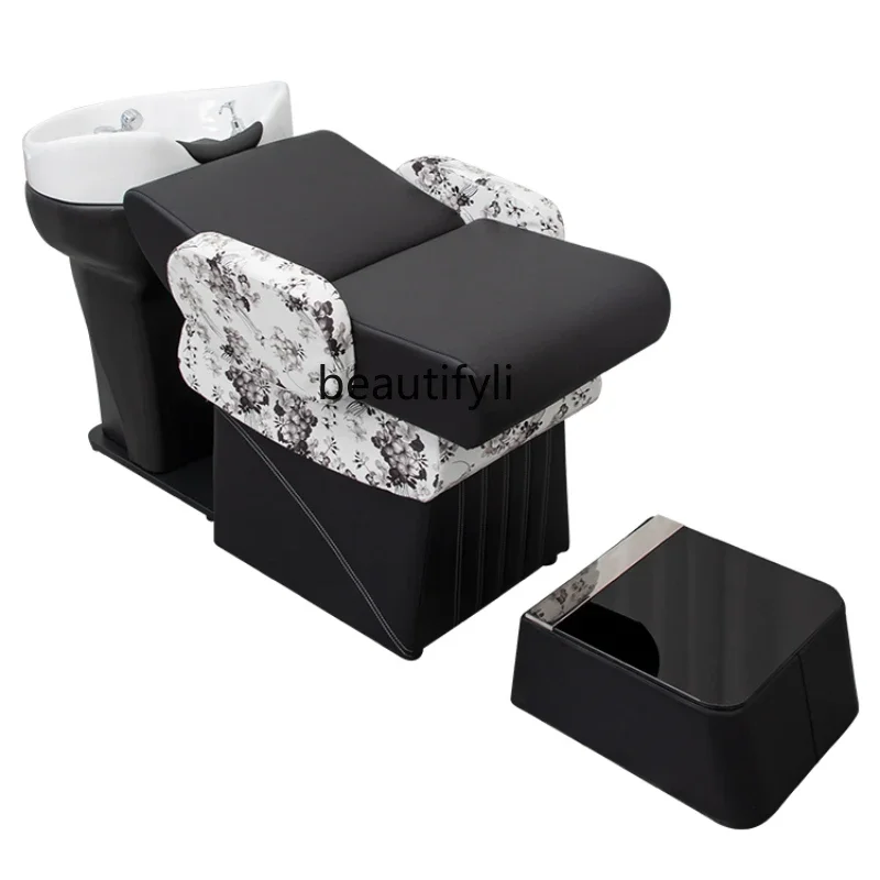 

Half Lying Shampoo Chair Half Flushing Bed Barber Shop Ceramic Beauty Salon Shampoo Bed