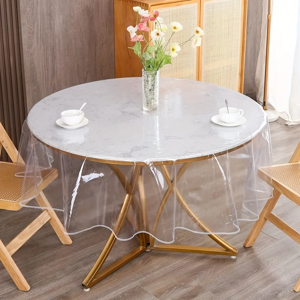 1PC Transparent Hemmed Tablecloth with Sewn Edges, Suitable for Daily Family Dining, Cafes, Teahouses, Office Desks