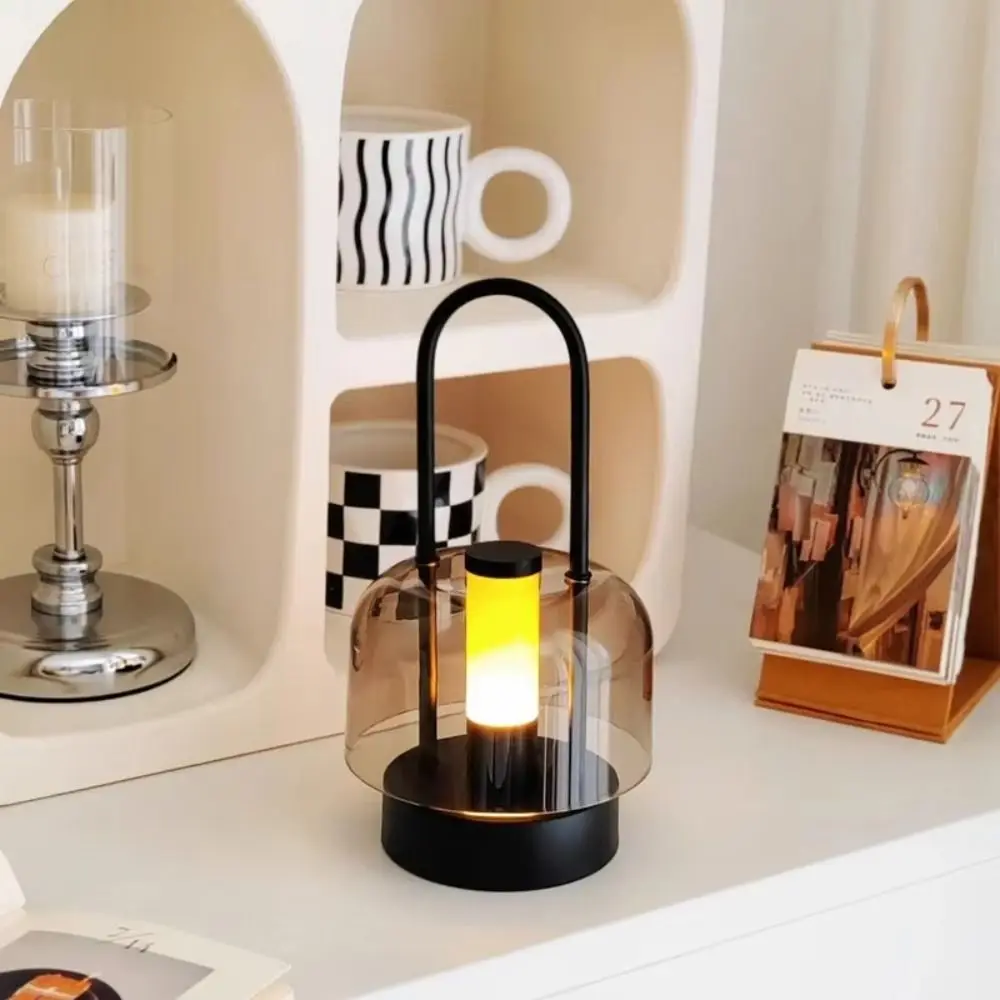 充電式キャンプスタイルランプ無段階調光タッチスイッチポータブルキャンドルランプアクリル素材金属ベースデスクランプ